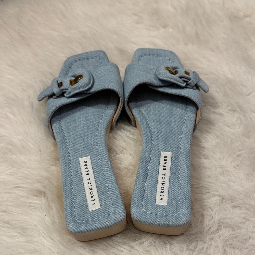 Veronica Beard Denim Mules with Wooden Heel Clog Slide Sandals Size 7 NWOT. - Picture 7 of 10